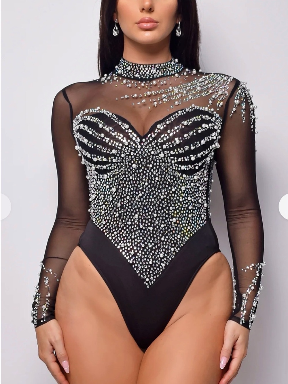 Heartbreaker Mock Neck Rhinestone Bodysuit